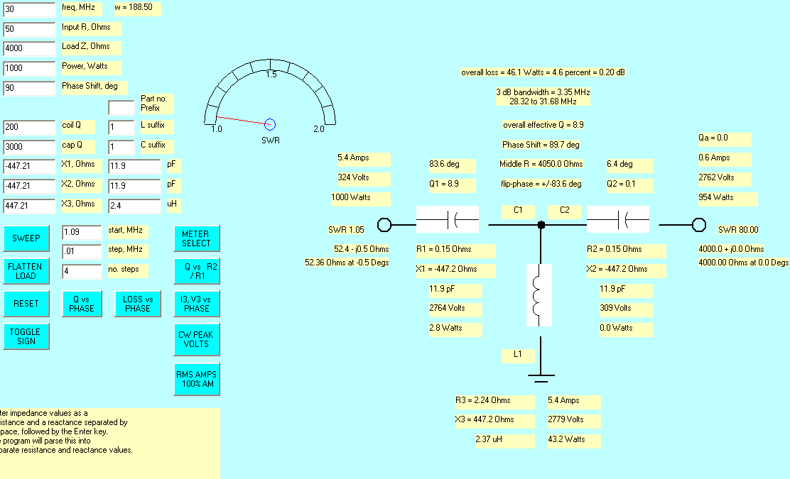 T network at upper impedance limit 10 meters